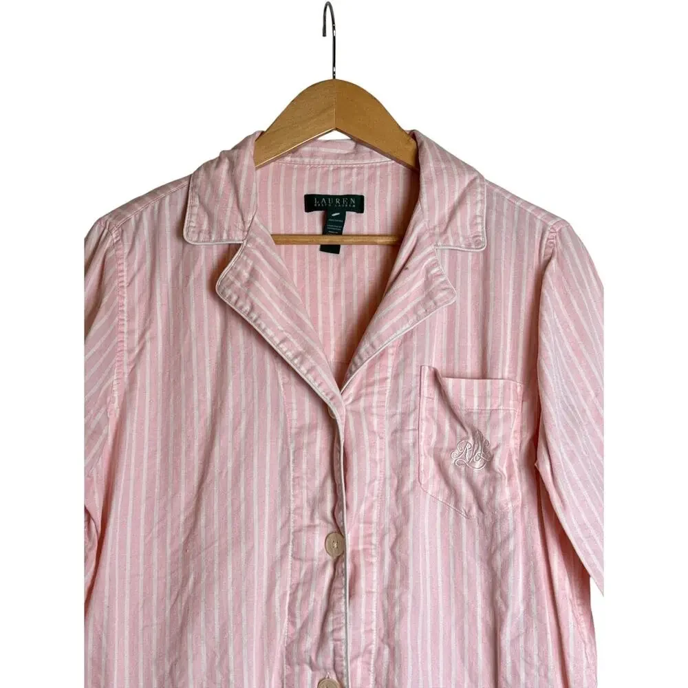 Lauren Ralph Lauren Pink White Stripe Cotton Pajama Set Women’s L EUC